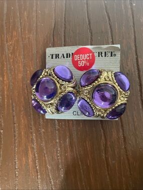 Purple Cabochon Clip-On Earrings in Gold Tone